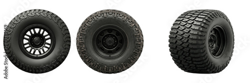 Foto Offroad car tires set isolated on transparent background