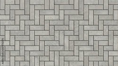 Seamless texture of gray concrete paving stones in herringbone pattern