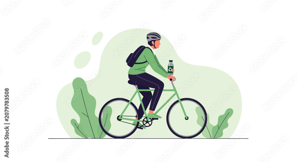 Fototapeta premium Man riding a bicycle outdoors on a path with greenery.