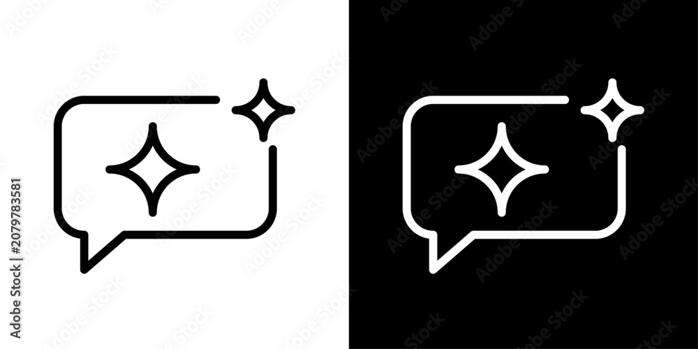 Fototapeta premium AI chat icon featuring speech bubble with sparkles representing intelligent conversations, virtual assistants, and smart messaging.