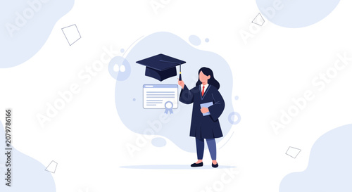 Graduation Celebration: Student in Cap and Gown Receiving Diploma, Symbolizing Achievement and Education
