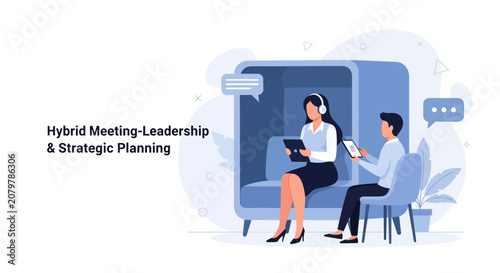 Hybrid Business Meeting: Leadership, Strategic Planning, and Remote Collaboration in Modern Office