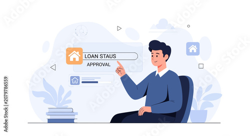 Man Checks Loan Status for House Approval Online Using Digital Interface