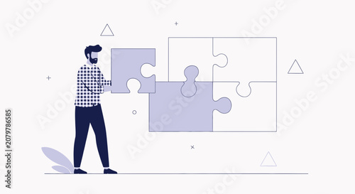 Man completing a jigsaw puzzle, symbolizing strategy, problem-solving, and teamwork in business and life.