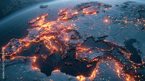European geopolitical tension map with glowing conflict zones