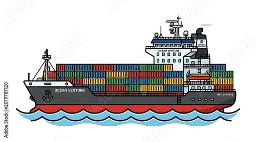 Red and white cruise ship on blue ocean waves.