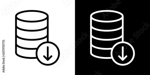 AI database download icon featuring database and download arrow representing data backup and cloud storage.