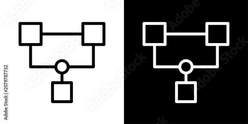 AI network diagram icon featuring connected nodes representing system architecture and data connectivity.