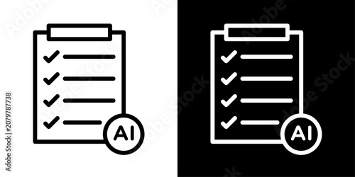AI checklist icon featuring clipboard and AI representing task management, testing, and workflow automation.