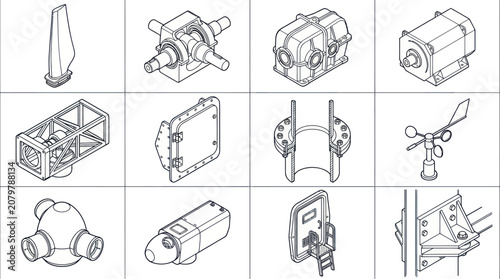 Tableau sur toile Collection of Industrial Components and Mechanical Parts.