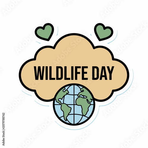 World wildlife day badge with globe and cloud