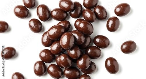 Dark Chocolate-Covered Espresso Beans: A pile of glossy, dark chocolate-covered espresso beans, offering a rich and indulgent treat for coffee and chocolate lovers.