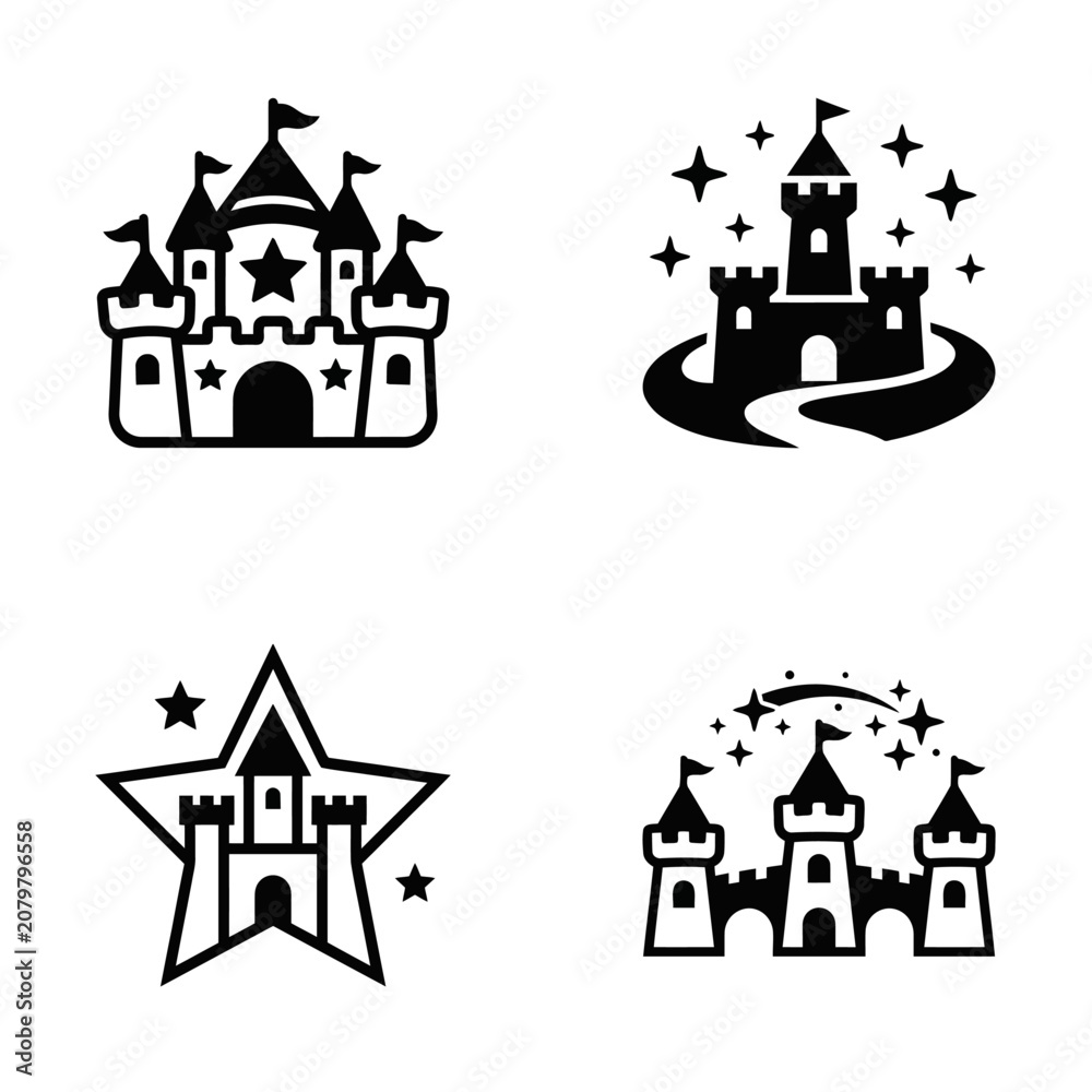 Obraz premium Black and white castle icons set.