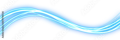 Quadro su tela Glowing blue neon wave lines overlay on transparent background