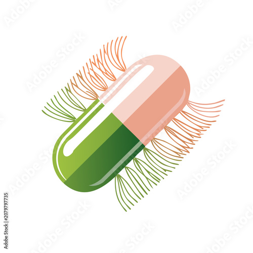 Green and pink capsule with feather wings vector illustration