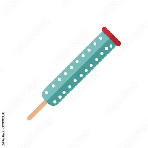 Teal and red ice pop with wooden stick
