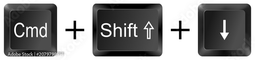 Fotografie command shift Down Arrow computer keyboard shortcut key button 3d icon symbol si