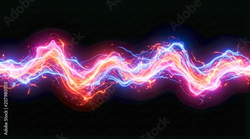 Dynamic Abstract Wave of Radiant Glowing Neon Energy Flowing in Vibrant Electric Colors Across a Deep Dark Background