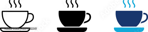 Photos Coffee cup icon set showing professional ceramic teacup on saucer plate with hot
