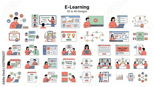 Konstfotografi Comprehensive e-learning and distance education illustration set with e-learning