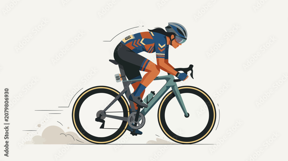Fototapeta premium Woman Cyclist Racing Bicycle Sport Speed Active Lifestyle