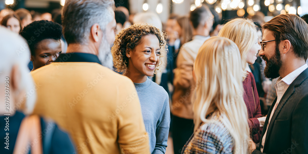 Obraz premium A Mixed Crowd of Professionals Gathered for an Indoors Networking Conference