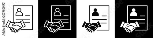 Billede på lærred Employment Contract Icon sheet with black and white background style collection