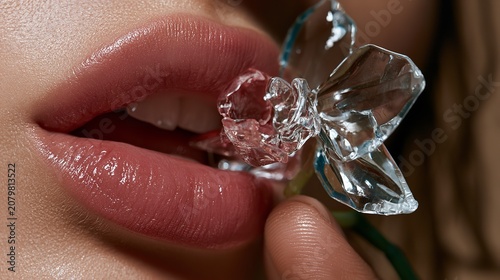 Close-up Macro of Lips with a Crystal Orchid Bloom