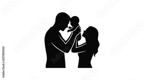 Bild auf Leinwand Minimalist family silhouette vector, father and mother holding newborn baby, bla