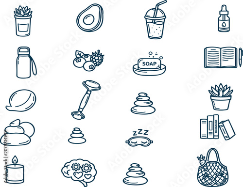 Photography Wellness-and-Healthy-Lifestyle-Hand-Drawn-Icon-Set-Spa-Nutrition-Meditation-Vect