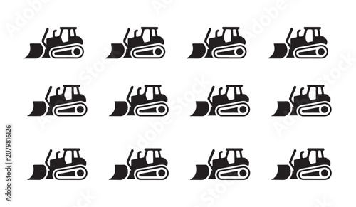 Schilderij op canvas Collection of bulldozer icons representing heavy earth moving machinery for building job