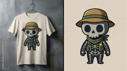T shirt with skeleton cartoon character.