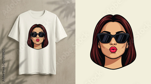 T shirt with woman wearing sunglasses.