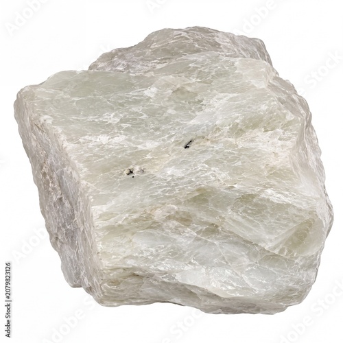 Raw Light Green Calcite Mineral Specimen on White Background