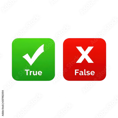 True and false checkmark and cross square buttons isolated on transparent background