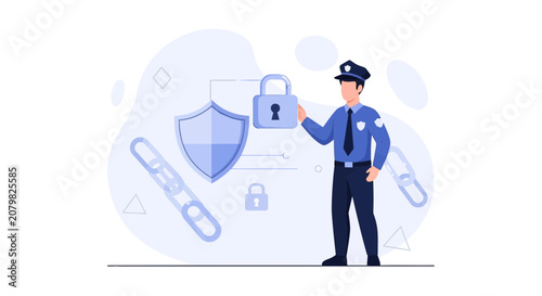 Security Guard Protecting Data with Padlock and Shield, Data Security Concept