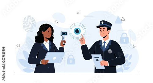Security Personnel Using Biometric Scanners for Identification and Surveillance