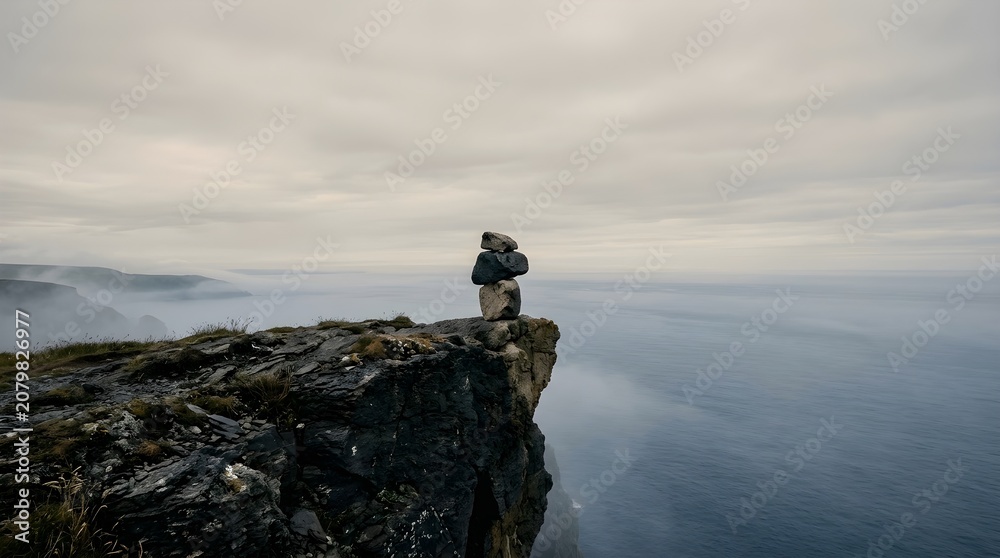 Fototapeta premium Man standing on ocean cliff edge overlooking water