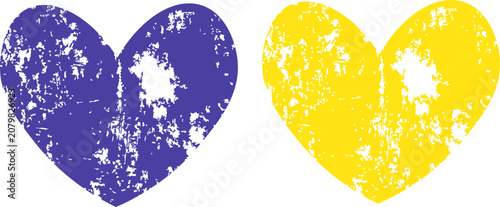 Φωτογραφία A pair of vector hearts in blue and yellow colors featuring a distressed, grunge-style texture