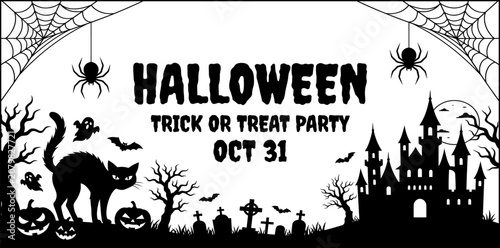 Tableau sur toile Halloween trick or treat party invitation with spooky silhouettes