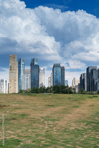 Photography city park with modern building background in shanghai