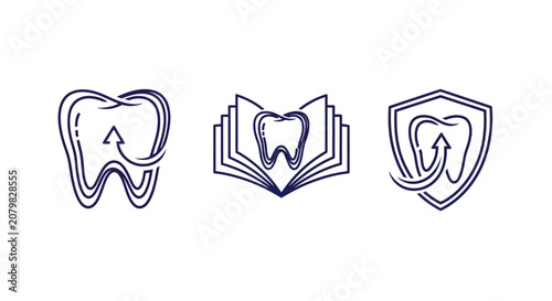 Dental care icons with tooth and book symbols.