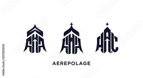 Three Gothic Style Monogram Logos with Crosses.