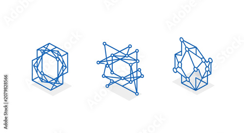 Abstract Geometric Wireframe Structures in Blue.