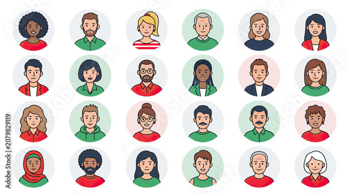 Diverse Avatar Collection: People Icons, Diversity, Community, Social Media Profile Pictures
