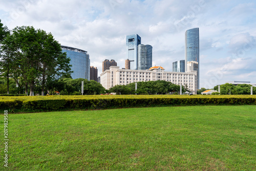 Photography city park with modern building background in shanghai