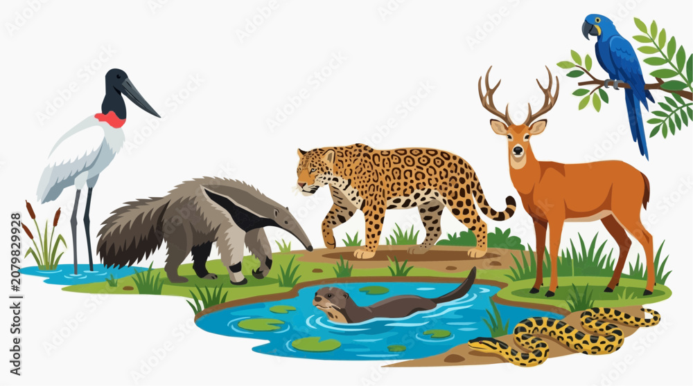 Fototapeta premium Set of animals from the Mato Grosso Pantanal