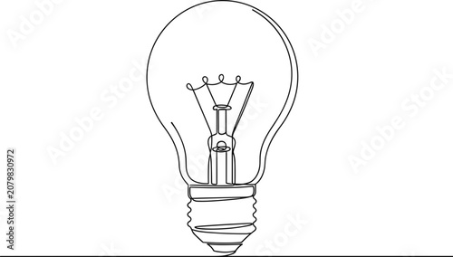 Bild auf Leinwand Single Line Drawing of Incandescent Light Bulb, Minimalist Concept