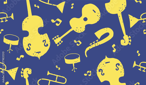 Canvas Print Cute jazz music pattern background vector design