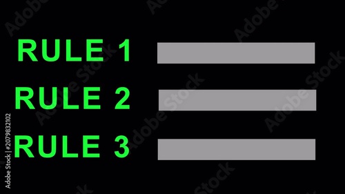 Retro Digital Countdown and Title Menu Screen Animation,3 rules animation.Cyberpunk Style Number Counter and Option List Interface with alpha channel.Futuristic Neon Green Text Display Loop for Video 